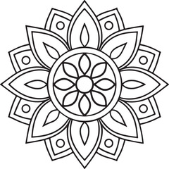 Black and White Floral Mandala Outline – Symmetrical Coloring Page