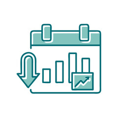 Obraz premium Downtrend calendar icon with bar graph for economic crisis visuals, finance reports, analytics dashboards and business risk presentations