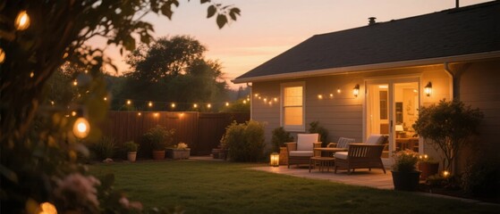 Backyard serenity with soft lights, a peaceful retreat into warmth and comfort