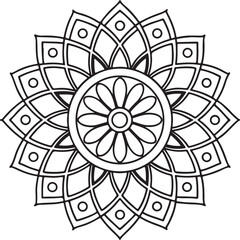 Black and White Floral Mandala Outline – Symmetrical Coloring Page