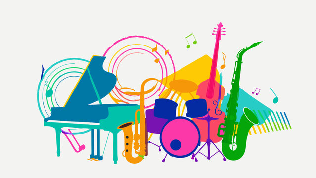 colorful musical instruments abstract art clip art preview