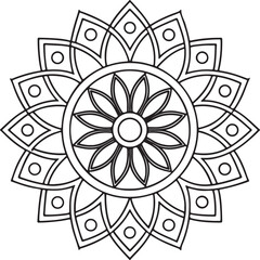 Black and White Floral Mandala Outline – Symmetrical Coloring Page