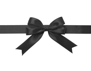 Black Elegant Satin Ribbon Bow Isolated Close-up Picture With PNG, Transparency and JPEG Background