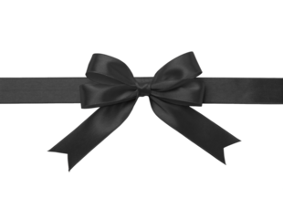 Black Elegant Satin Ribbon Bow Isolated Close-up Picture With PNG, Transparency and JPEG Background