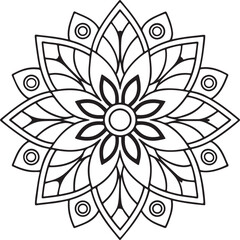 Black and White Floral Mandala Outline – Symmetrical Coloring Page