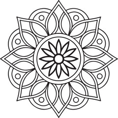 Black and White Floral Mandala Outline – Symmetrical Coloring Page