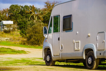 Obraz premium Rv motorhome on nature. Holidays trip.