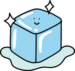A shiny melting ice cube with a smiley face in cartoon style.
Perfect for summer drinks, heatwave visuals, and cute design kits.