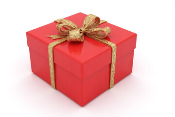 Obraz premium red gift box with a gold ribbon tied around it