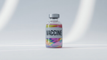 Obraz premium Vaccine bottle with rainbow liquid isolated on a white background