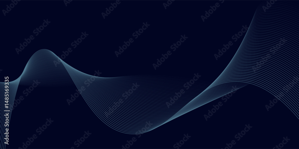 Wall mural abstract wavy 3d mesh on a blue background. geometric dynamic wave. 3d technology wireframe. vector 