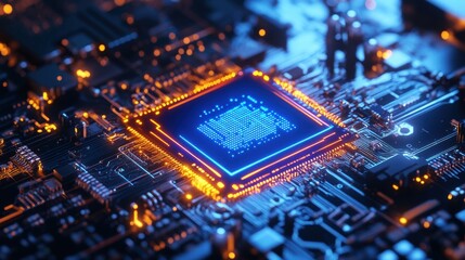 Obraz premium Quantum AI Computing Core Transmitting Digital Signals