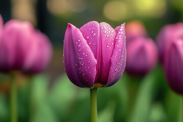 Macro Photography of Dew-Covered Purple Tulip