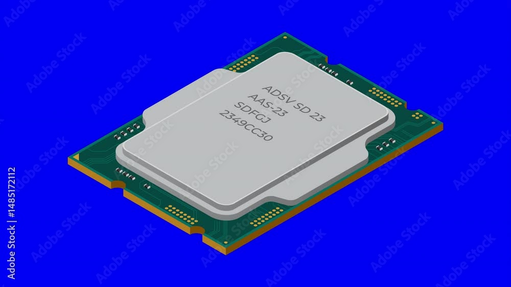 Poster Isometric processor animation. Central processing unit or CPU. Computer hardware components. Semiconductor technology concept. 4K animation