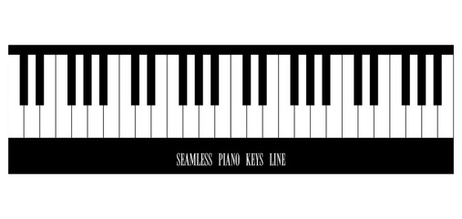 Seamless line of piano keys. Decorative element for designing music banners posters. Minimalistic black and white vector isolated on white background