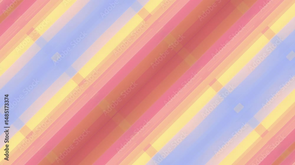 Poster Composition of horizontal stripes in isometric form. Rectangular elements move in sync, creating an abstract pattern of bright colors and clean lines. Digital seamless loop animation. 3d rendering 4K