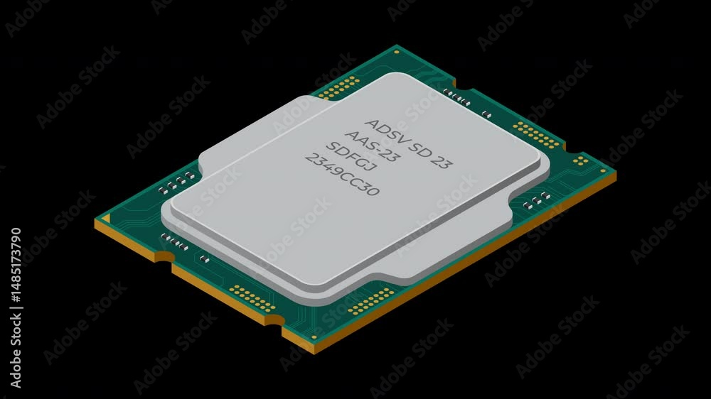 Poster Isometric processor animation. Central processing unit or CPU. Computer hardware components. Semiconductor technology concept. Transparent background with alpha channel