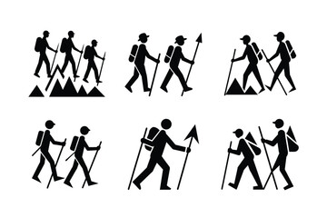 Obraz premium Clean Vector Hiking Silhouette Summit Ascent
