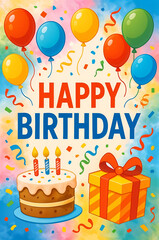 happy birthday card with birthday cake