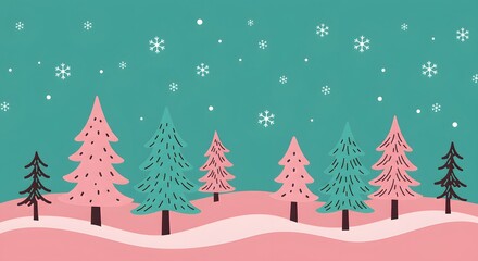 Fototapeta premium Stylized Winter Scene with Trees and Snowfall Illustration