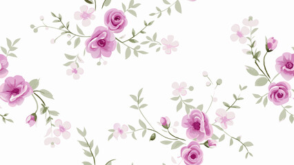 Elegant floral arrangement featuring pink roses and delicate blossoms on a white background creating a soft design