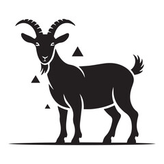 Stylized Goat Illustration in a Bold and Minimalist Style. Vector black silhouette. with white background
