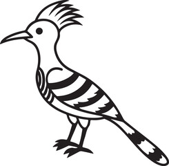 hoopoe bird line art, black outline, vector and illustration, coloring book page line art drawing
