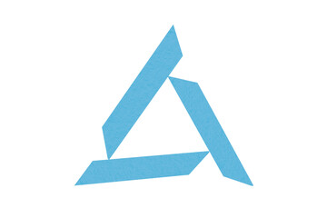 Light blue triangle made from paper cut into a triangle shape on a transparent background.