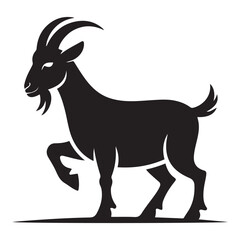 Stylized Goat Illustration in a Bold and Minimalist Style. Vector black silhouette. with white background