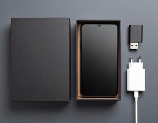 Unboxed Smartphone with Accessories Neatly Placed
