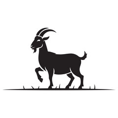 Stylized Goat Illustration in a Bold and Minimalist Style. Vector black silhouette. with white background