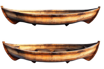 set of wooden boats isolated on white or transparent background