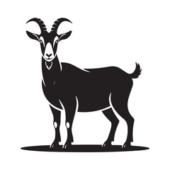 Stylized Goat Illustration in a Bold and Minimalist Style. Vector black silhouette. with white background