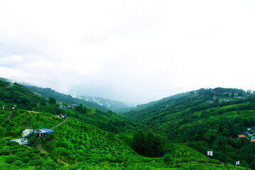 Naklejka premium Beautiful Mountain Landscape with Clouds in Darjeeling, India