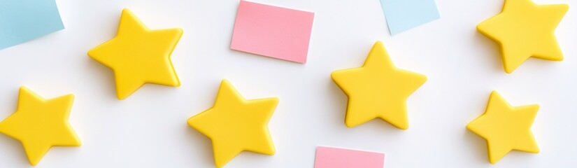 Yellow Stars and Pastel Paper on White Background