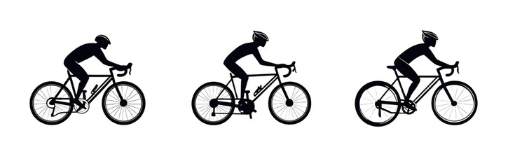 Naklejka premium Set of silhouette image of Bicycle and cycling icon, isolated over on transparent white background