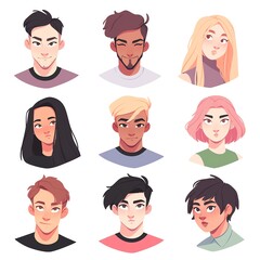 Stylish Customizable Character Avatars Diverse Faces, Expressive Moods, Perfect for Online Profiles