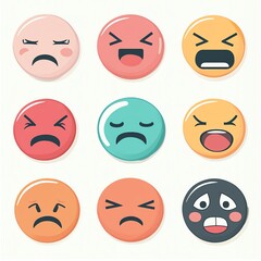Colorful Circular Emojis Expressing Diverse Moods and Feelings Through Facial Expressions