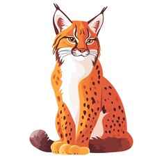 Majestic Eurasian Lynx A captivating illustration of a seated lynx, showcasing its striking orange coat and dark spots against a pristine white background.