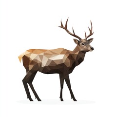 Fototapeta premium Majestic Deer in Low-Poly Style, a Stunning Representation of Wildlife, Featuring a Calm Pose Against a White Background.