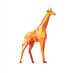 Obraz premium Elegant Polygon Giraffe, a striking orange hue against a pristine white backdrop. Simple yet sophisticated design.