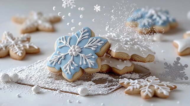 Frosted Snowflake Christmas Cookies on Baking Sheet