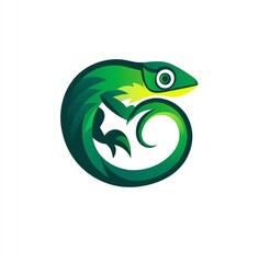 Obraz premium Vibrant Green Chameleon Curled Elegantly On White Background AStunning Minimalist Design