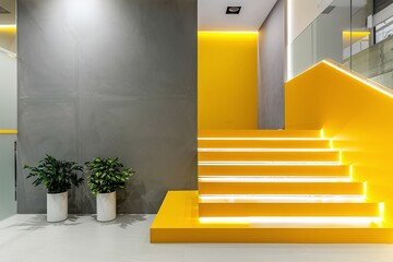 Fototapeta premium Modern Grey and Yellow Indoor Staircase Varient 1