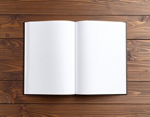 Open Hardcover Book with Slightly Turned Pages on Wooden Surface