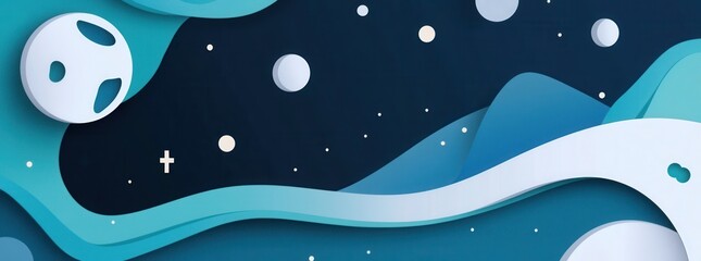 Abstract cosmic waves in teal and white