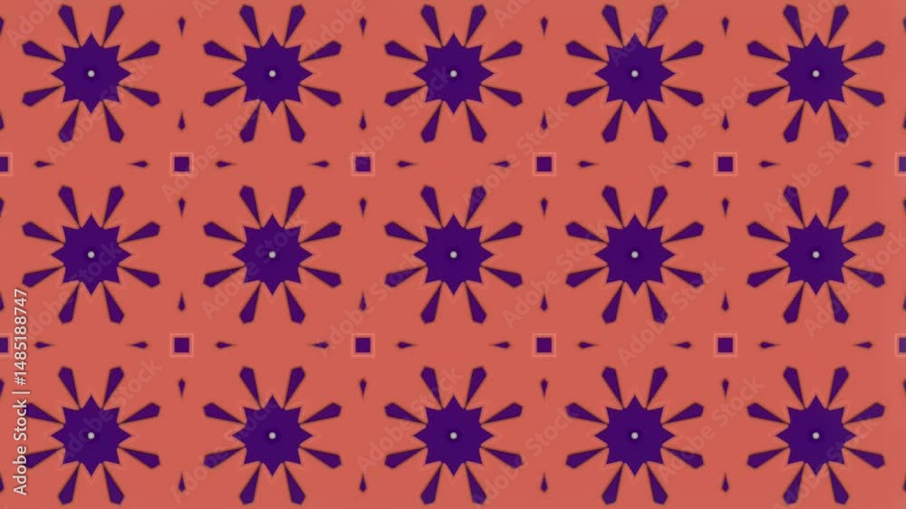 Poster Seamless digital animation with an abstract pattern of evenly spaced stars in a grid. The color scheme is a coral pink background with soft, light accents. Suitable for backgrounds. 3d rendering 4K