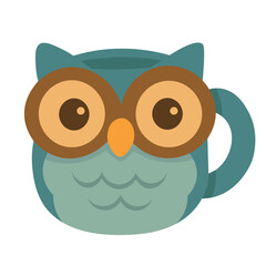 Cartoon owl shaped mug with big eyes and beak, perfect for prints and cute designs.