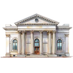 Obraz premium Classical Building Facade Illustration Elegant Architecture with Columns and Pediment.