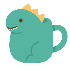 Funny green mug shaped like a dinosaur with spikes and teeth, perfect for kids and fun designs.